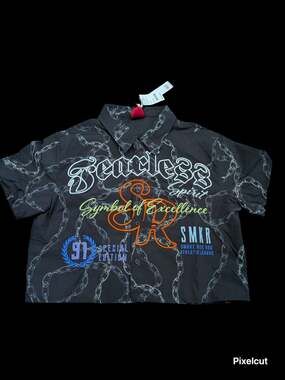 Smoke Rise Red Crop Shirt Women's XL Black Fearless Spirit Chain Print
